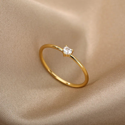 Women's Little Heart Zircon Ring Minimalist Stainless Steel Jewelry Gift