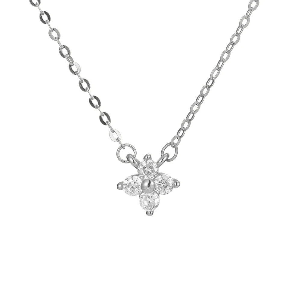 Fashion Tiny Flowers Dainty Necklace Gold Silver Color Stainless Steel Zircon Choker Necklace for Women Pendant Jewelry Gifts
