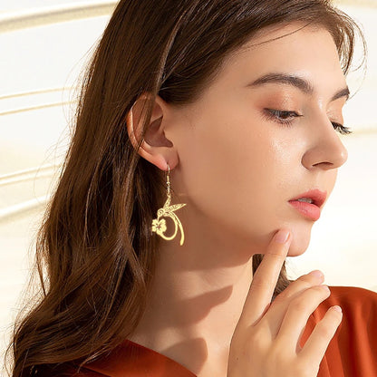 Women’s Hummingbird Flower Pendant Earrings Gold Animal Jewelry Gift