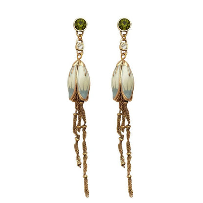 Trendy Jewelry Green Glass Pretty Lotus Long Chain Dangle Earrings For Women Girl Party Wedding Gift 2023 New