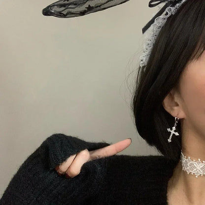 Zircon Crystal Cross Drop Earrings Women Men Gold Silver Jewelry