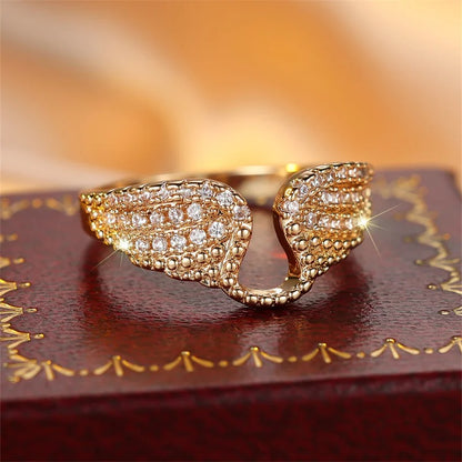 Rose Red CZ Angel Wings Ring Gold & Silver Women’s Jewelry
