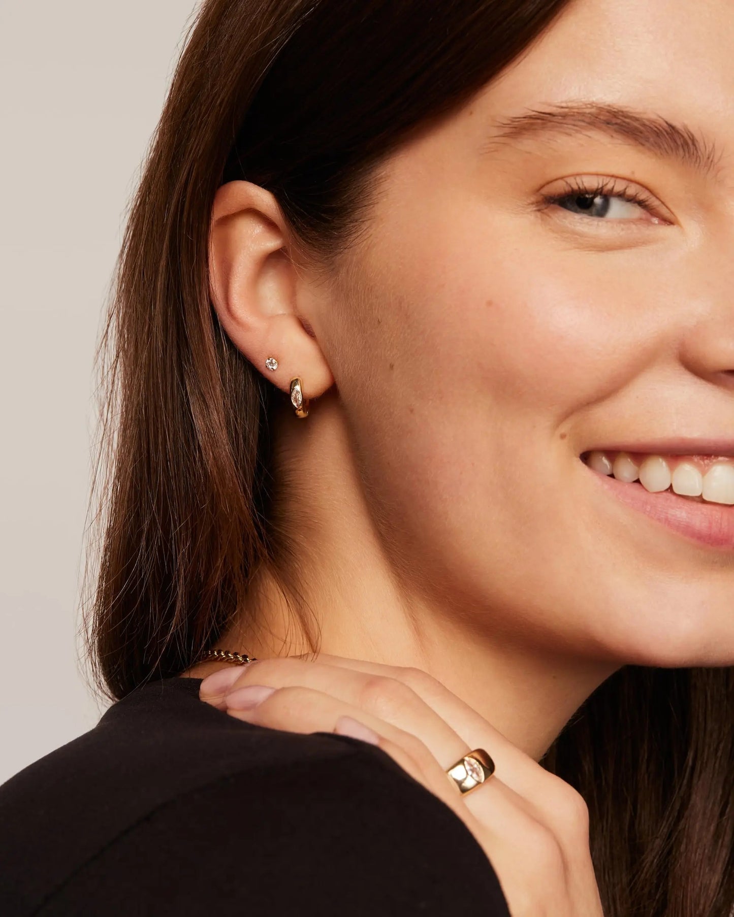 Women’s Gold Plated Hoop Earrings with Sterling Silver Posts CZ