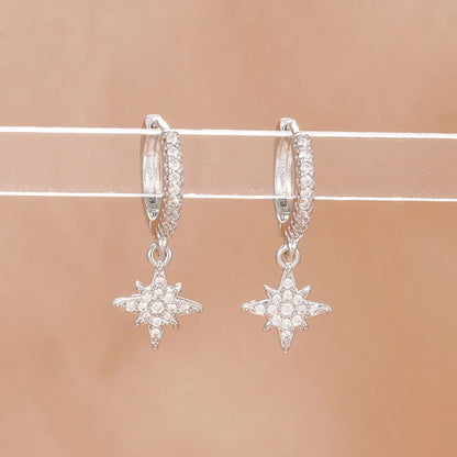 Star Zircon Hoop Earrings 18K Gold Plated for Women