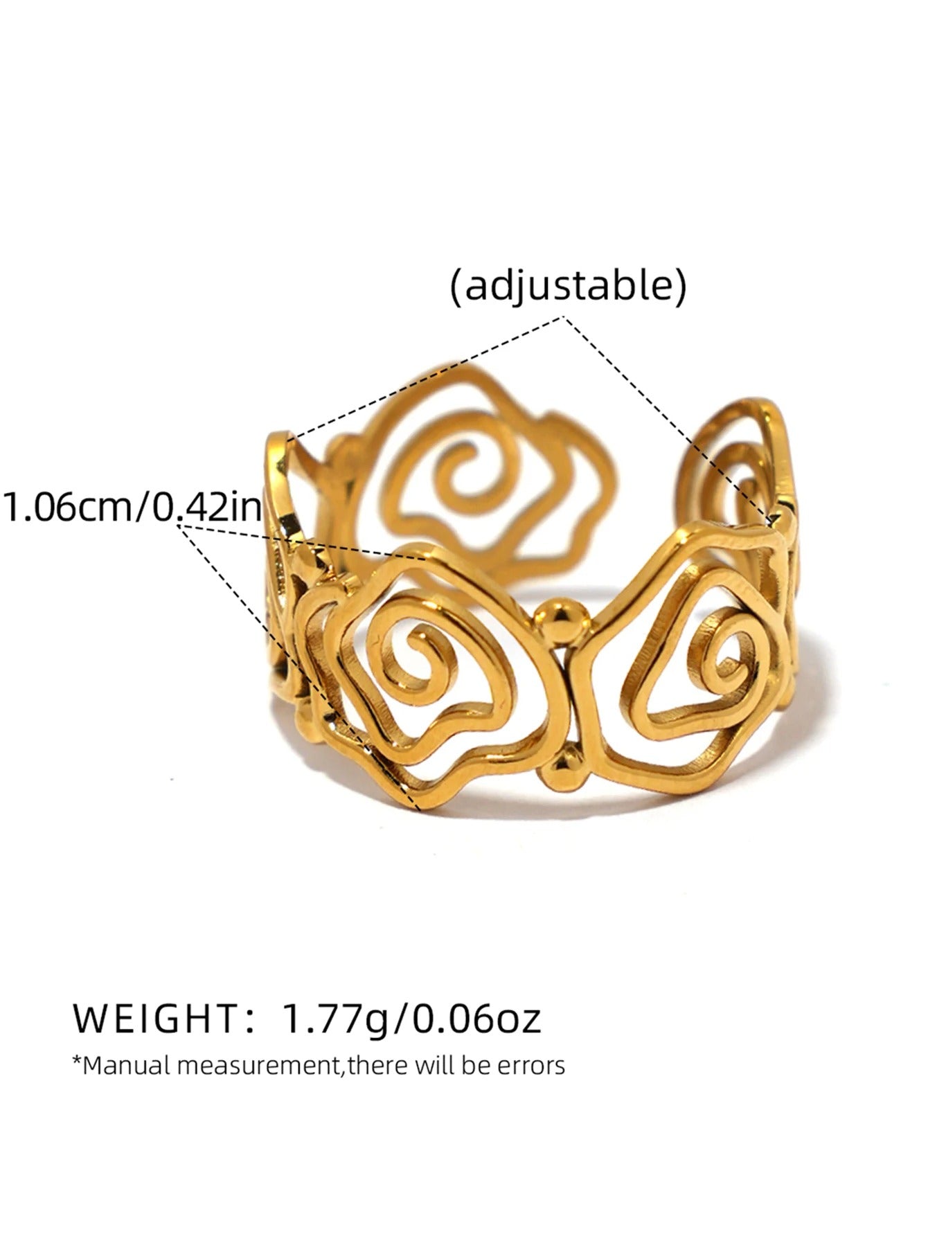 Stainless Steel Spiral Open Ring for Women – 18K Gold Plated Adjustable Waterproof Jewelry