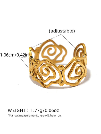 Stainless Steel Spiral Open Ring for Women – 18K Gold Plated Adjustable Waterproof Jewelry