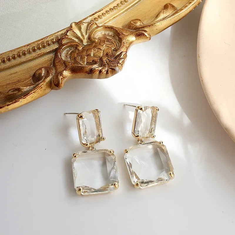 Transparent Glass Crystal Earrings For Women Geometric Square Dangle Earrings 2025 New Trendy Party Ear Jewelry Girls Gifts