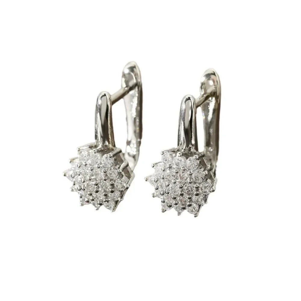 Classic U-Shaped Zircon Flower Hoop Earrings Women Gold Stainless Steel