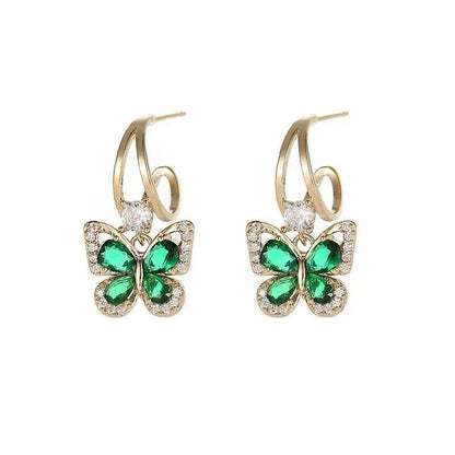 Green CZ Butterfly Drop Earrings Women Party Fashion Jewelry