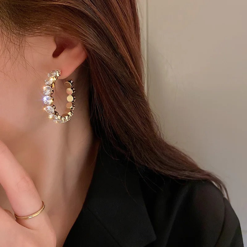 Luxury Green Zircon Hoop Earrings for Women Party Jewelry