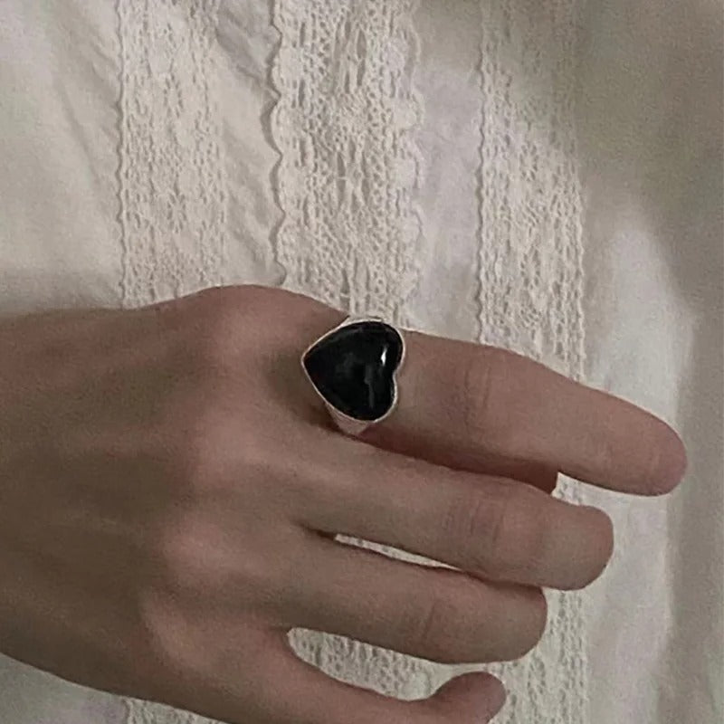 Black Drop Glaze Love Heart Geometric Rings For Women Couples New Fashion Simple Classic Hip Hop Party Jewelry Gifts