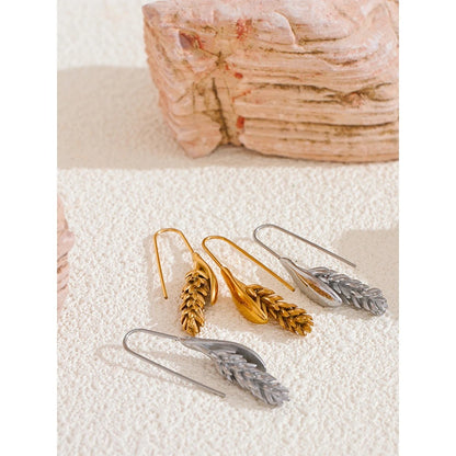 316L Stainless Steel Ear of Wheat Earrings 18K Gold Plated