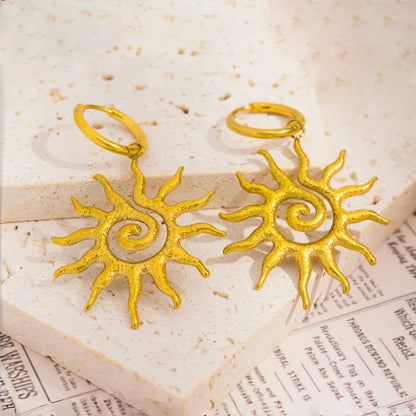 Golden Sun Geometric Drop Earrings Women Vintage Trend Fashion Jewelry