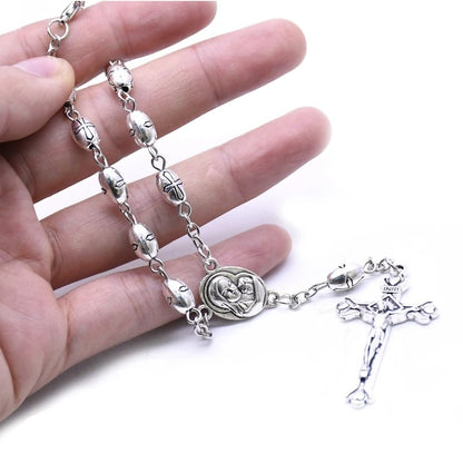 Metal Cross Beads Crucifix Rosary Bracelets For Men Women Religious Jewelry