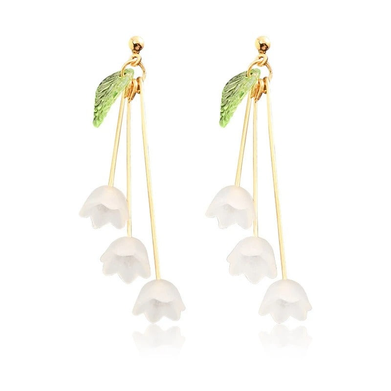 New Design Lily Of The Valley Green Ear Stud For Women Fashion Elegant White Flowers Drop Earrings Wedding Party Jewelry