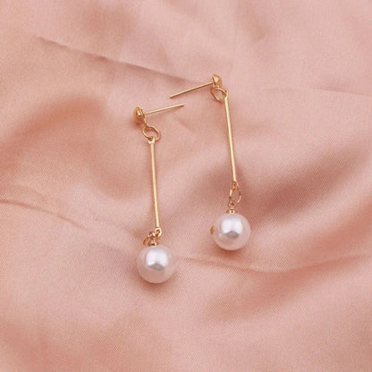 Korean Long Pearl Threader Earrings for Women Gold Jewelry