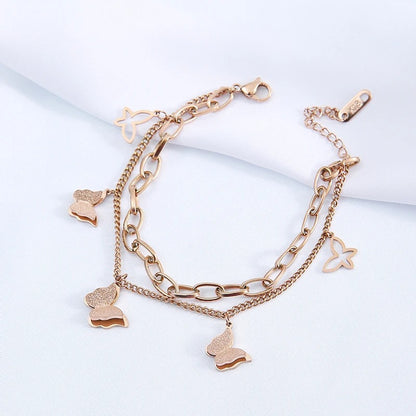 DIEYURO 2-Layer Butterfly Bracelet – Women’s 316L Stainless Stee Jewelry
