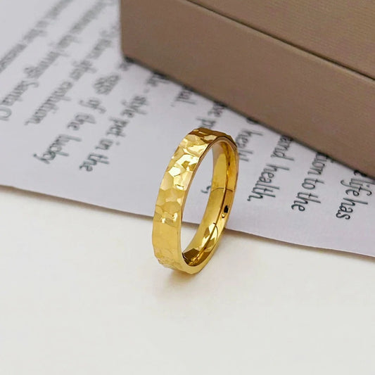 Gold Hammer Stainless Steel Ring Women’s Engagement Jewelry