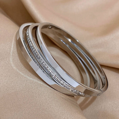 3PCS Gold Plated Crystal Cuff Bracelets for Women Stackable