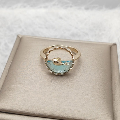 Blue Ocean Whale Crystal Ring Open-ended Zircon Jewelry