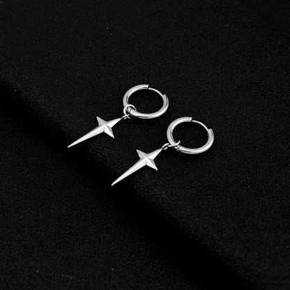 3D Cross Star Dangle Hoop Earrings Titanium Steel Punk Men