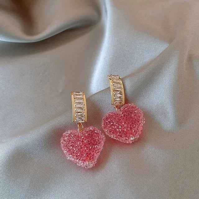 2025 New Arrival Trendy Lovely Pink Heart Dangle Earrings For Women Fashion Cute Sweet Crystal Jewelry Girl Gifts