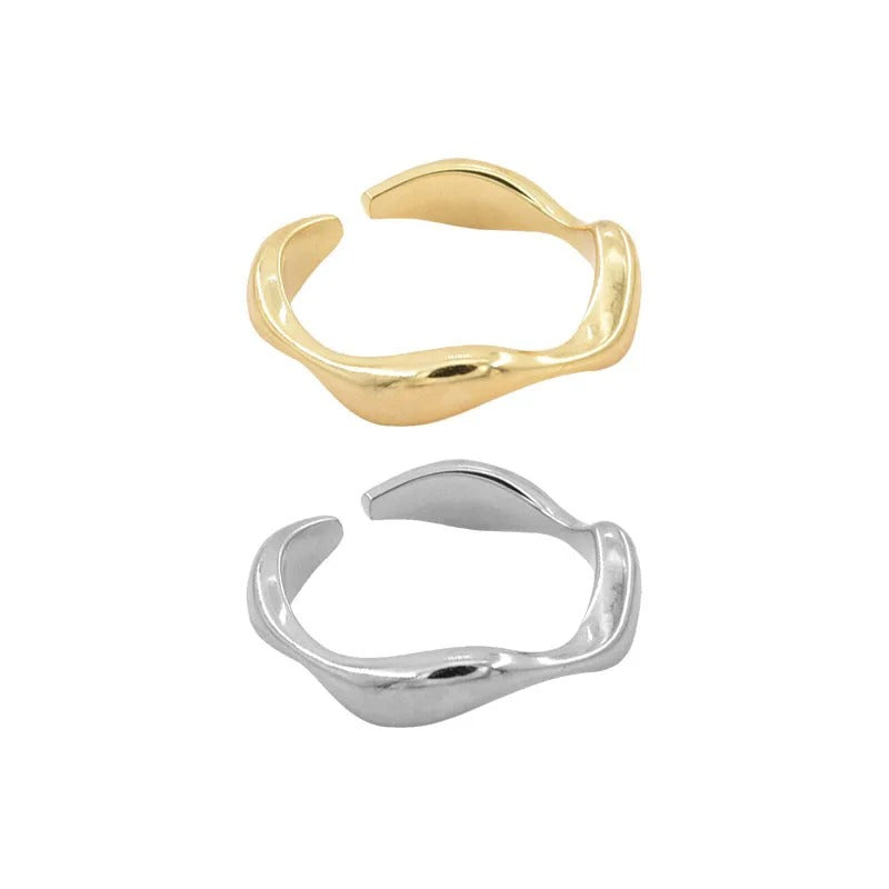 Sterling Silver Irregular Wave Ring Stackable Adjustable for Women