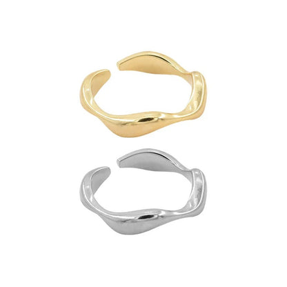 Sterling Silver Irregular Wave Ring Stackable Adjustable for Women
