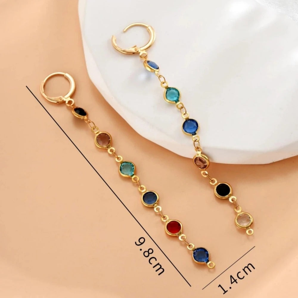 Korea Colorful Rhinestone Tassel Earrings Women Green Bead Drop