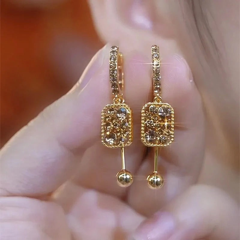 New Fashionable Unique Brown Zircon Square Pendant Earrings for Women Exquisite Temperamental Ladies Party Premium Jewelry Gift