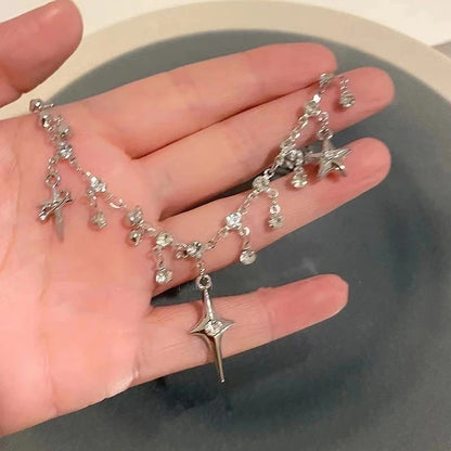 Fashion Chic Cross Necklace Crystal Zircon Tassel Y2K Jewelry