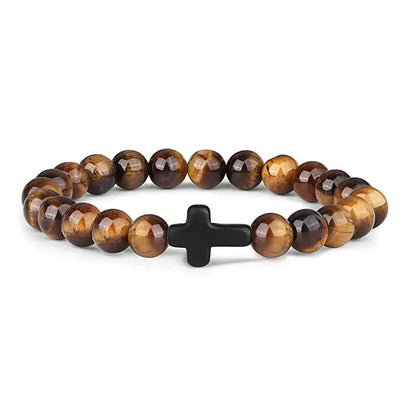 Natural Stone Wood Bead Rosary Bracelet for Women Jewelry