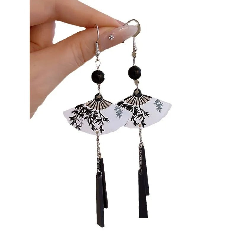 Ethnic Fan Shell Tassel Earrings Long Dangle Jewelry for Women