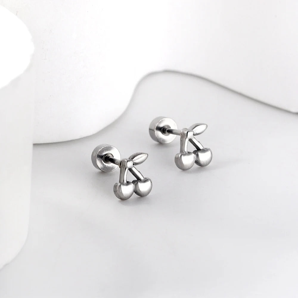 Cute Cherry Casual Women Earrings Gold Plated Stainless Steel Stud Party Jewelry Gifts Waterproof