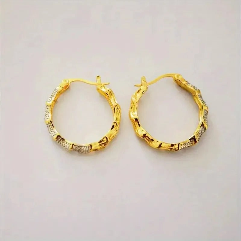 Women’s Gold Color Twisted Pattern Hoop Earrings Wedding Jewelry Gift