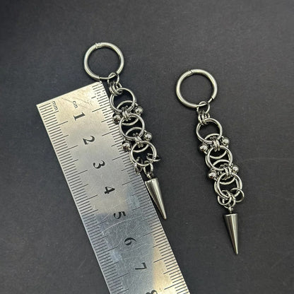 Handmade Stainless Steel Spike Hoop Earrings for Women Grunge Chain Dangle Earrings