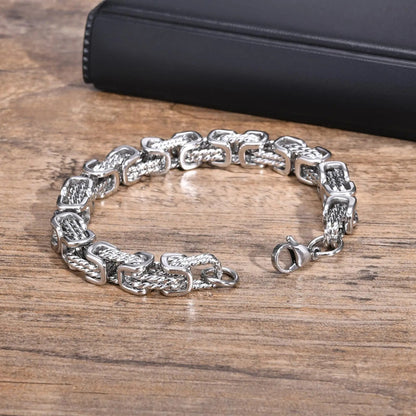 Men’s Chunky Byzantine Bracelet 8mm Grey Stainless Steel Wristband