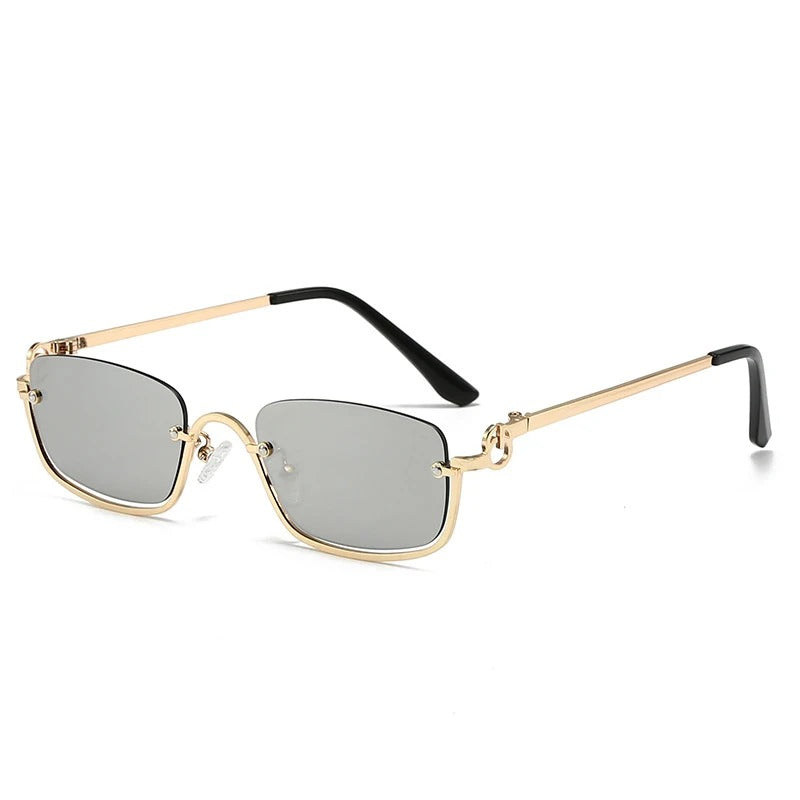 Retro Metal Half-Frame Small Square Sunglasses UV400