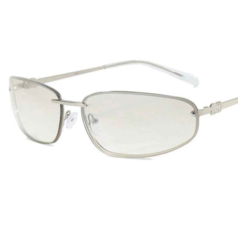 Oval Frameless Y2K Sunglasses for Women Retro Punk