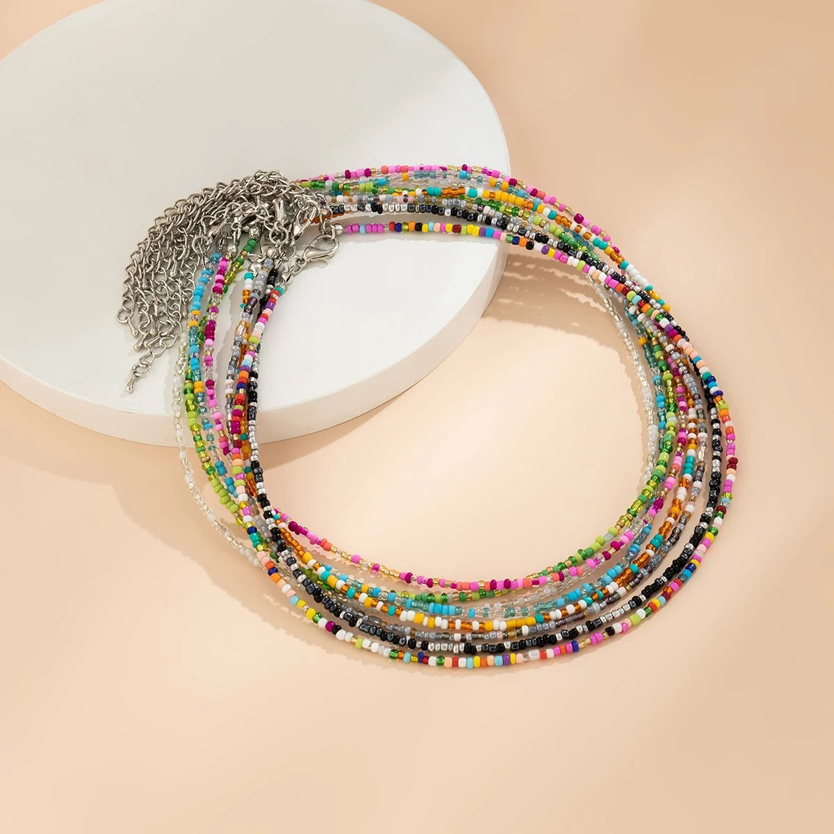 Bohemia Multicolour Acrylic Seed Beads Necklace for Women Handmade Strand Beaded Choker Short Neck Chain Simple Jewelry Party