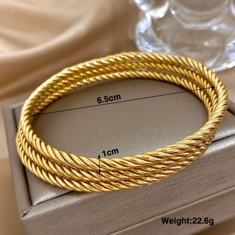 3PC Gold Plated Stainless Steel Bangle Bracelets for Women