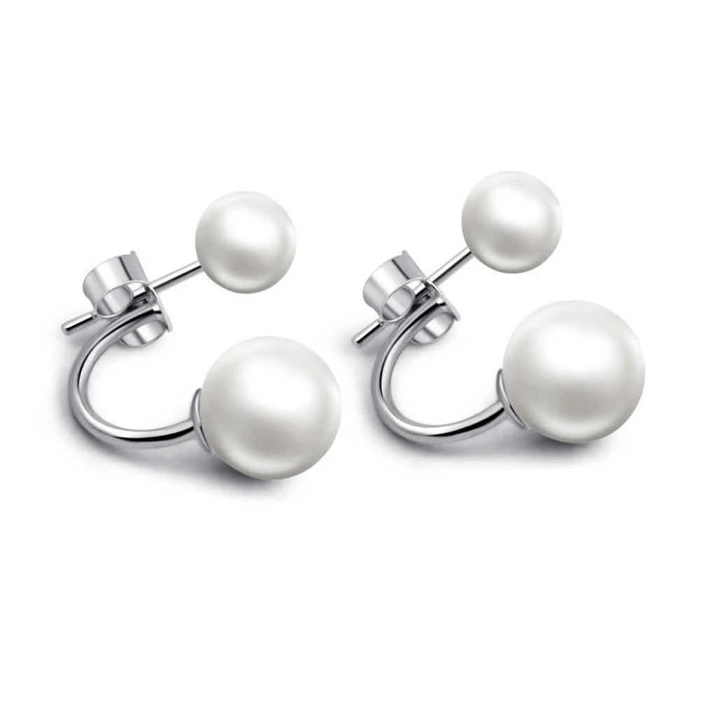 Fashion Double-Sided Earrings Crystal Ball Pearl Ear Drop Jewelry