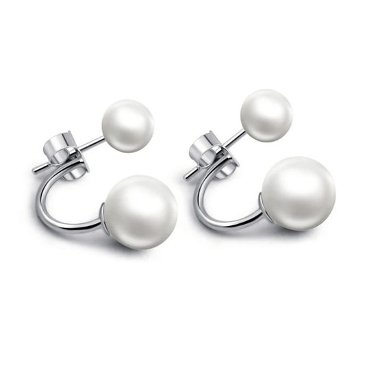 Fashion Double-Sided Earrings Crystal Ball Pearl Ear Drop Jewelry