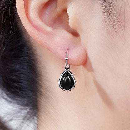 Pear Stone Drop Earrings Women Ethnic Aesthetic Carved Jewelry