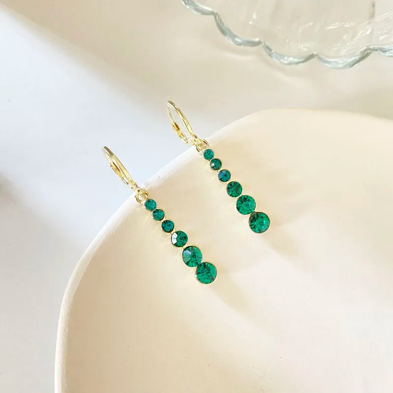 Green Long Dangle Earrings Women Multi-Layer Rhinestone Beads