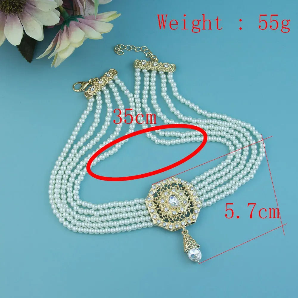 Sunspicems Chic Morocco Jewelry Bead Chain Choker Necklace For Women Gold Color Square Mesh Pendnat Arabic Bridal Wedding Bijoux