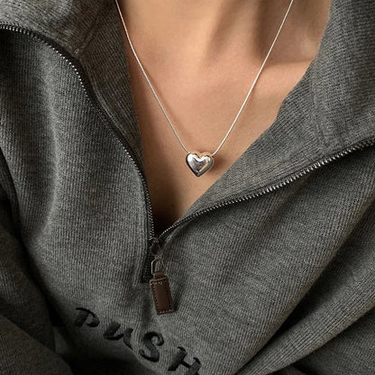 Trendy 925 Sterling Silver Heart Choker Necklace Romantic Gift