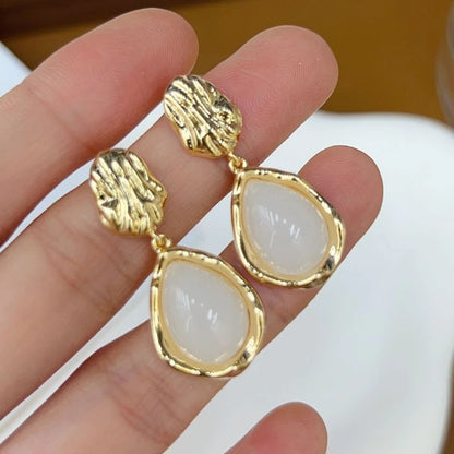 Water Droplet Dangle Earrings for Women Geometric Metal Opal Jewelry Gift