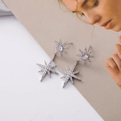 Gold-Plated Zircon Star Earrings for Women