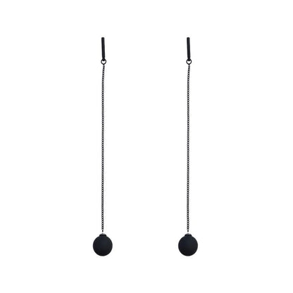 New Korean Temperament Black Matte Ball Pendant Earrings for Women Long Tassel Ear Line Hanging Earring Girls Party Jewelry Gift